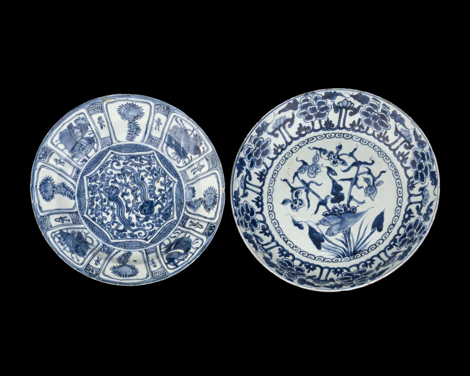 Two Chinese Export Blue and White Porcelain Chargers