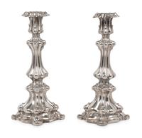A Pair of Continental Silver-Plate Candlesticks