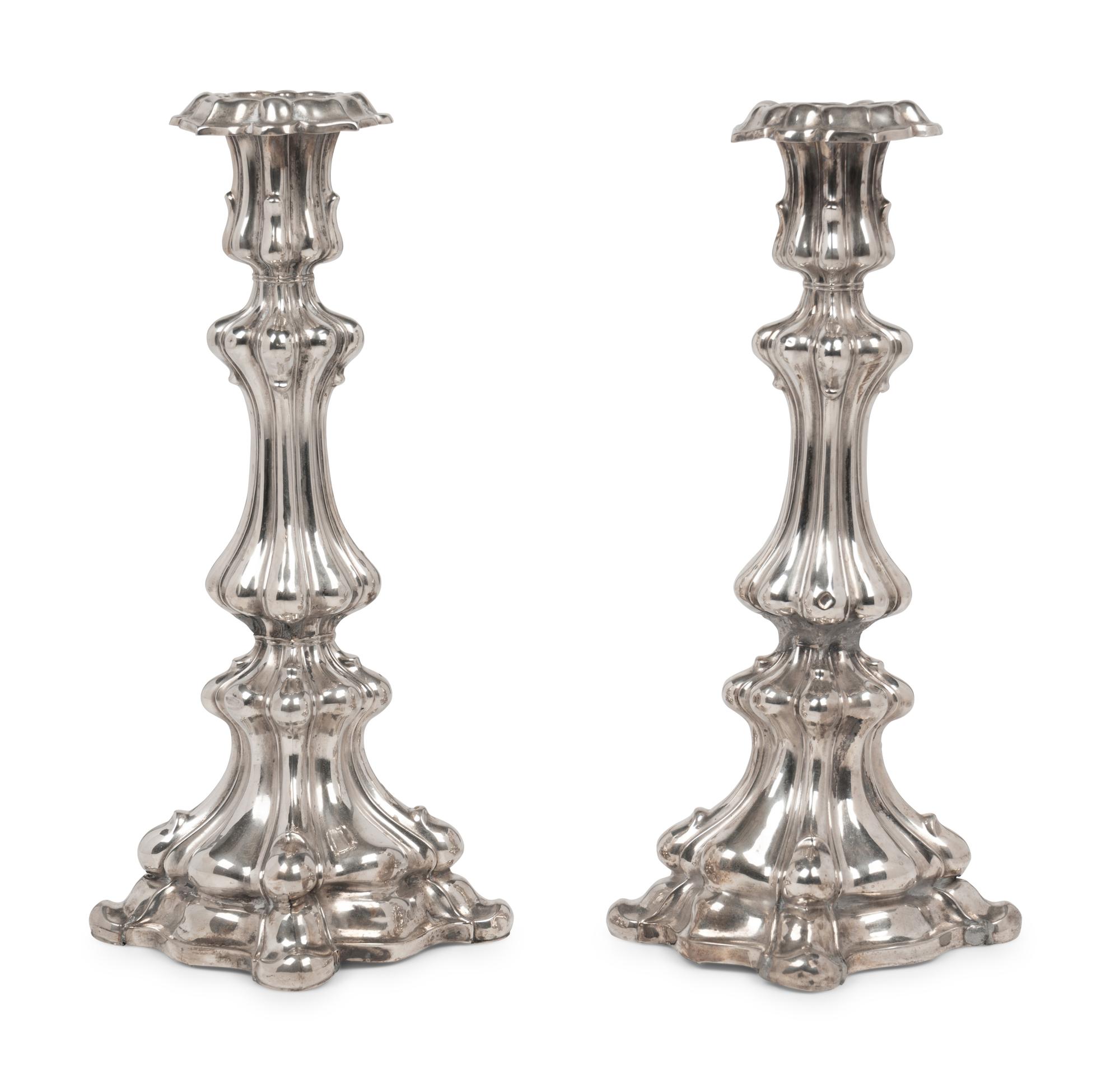 A Pair of Continental Silver-Plate Candlesticks