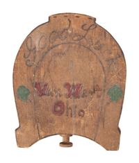 An Ohio Painted Folk Art Box in the Shape of a Horseshoe