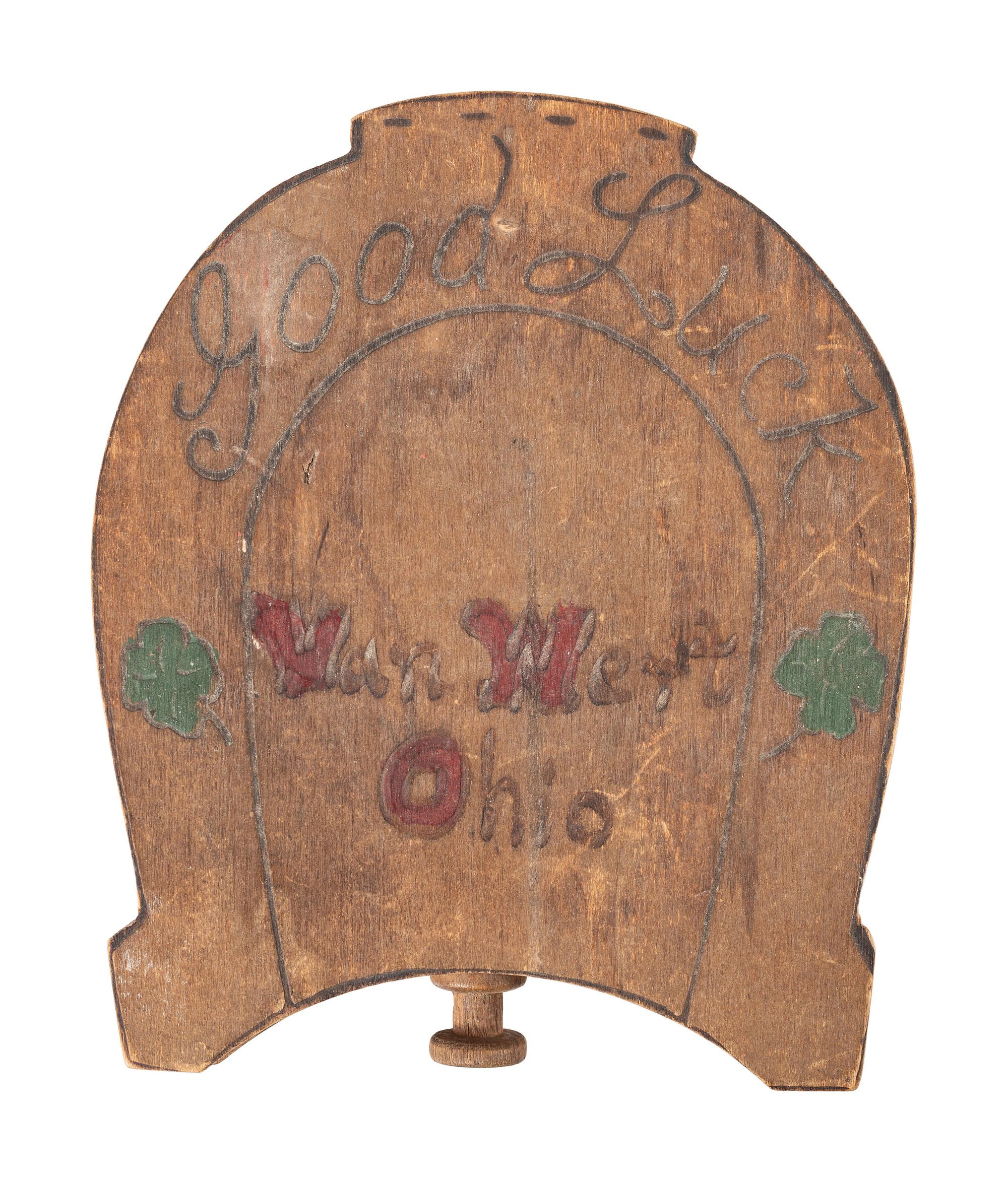 An Ohio Painted Folk Art Box in the Shape of a Horseshoe