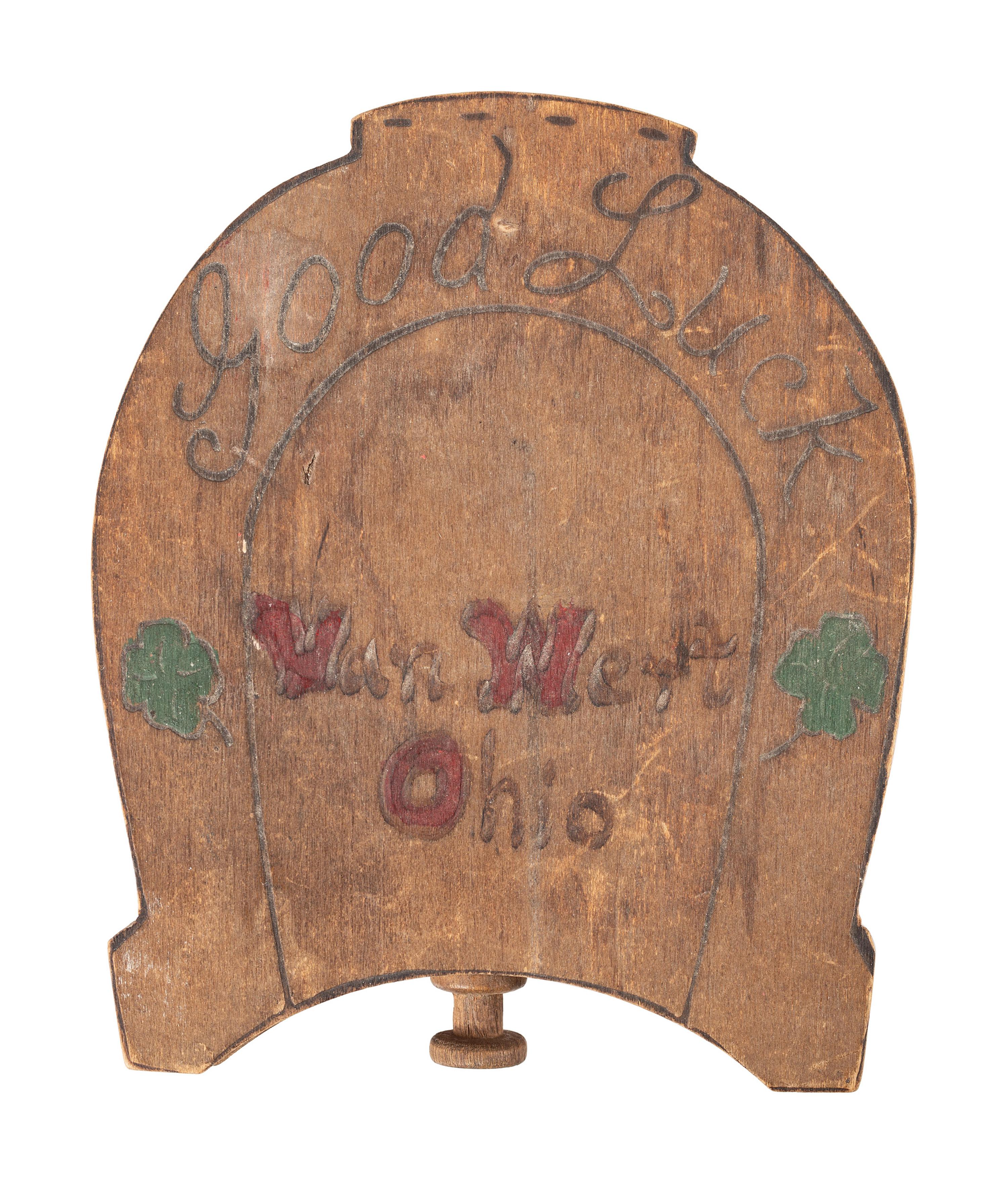An Ohio Painted Folk Art Box in the Shape of a Horseshoe