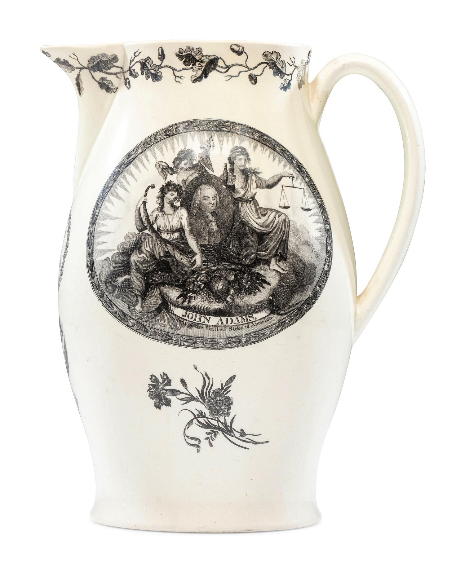 A Liverpool Creamware 'John Adams' Pitcher