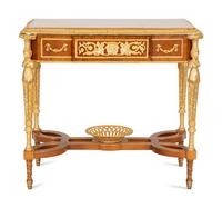 A Louis XVI Style Gilt Bronze Mounted Marquetry Table After the Model by Adam Weisweiler