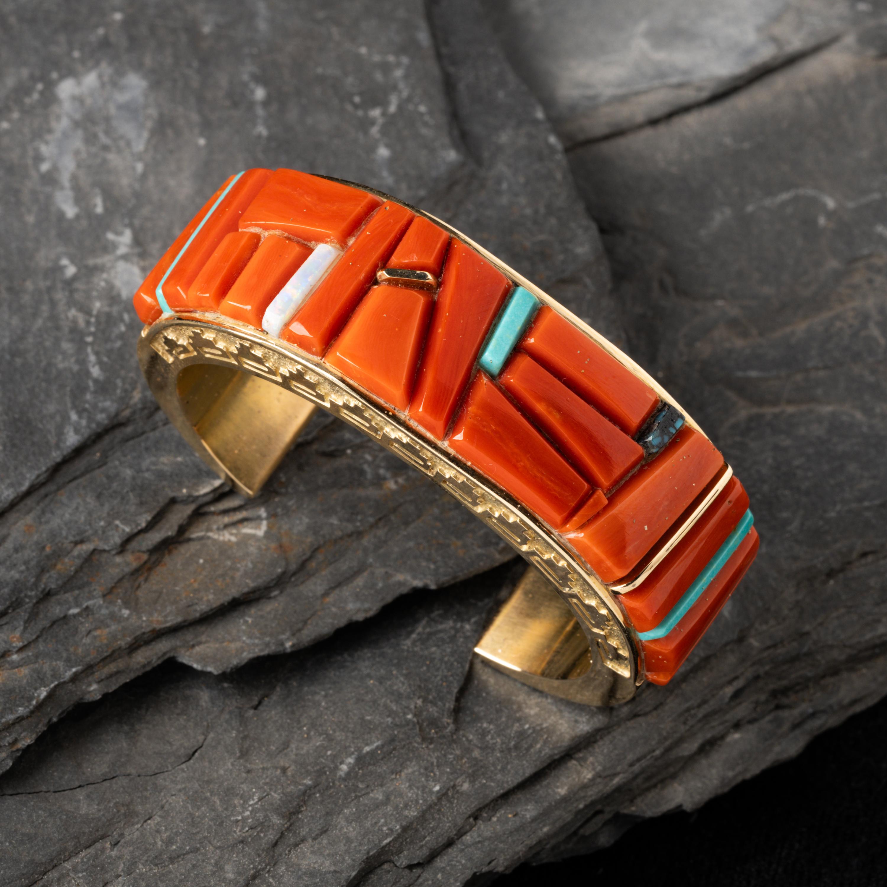 Abraham Begay (Diné, b. 1953) — 14k Gold and Cobblestone Inlay Cuff Bracelet