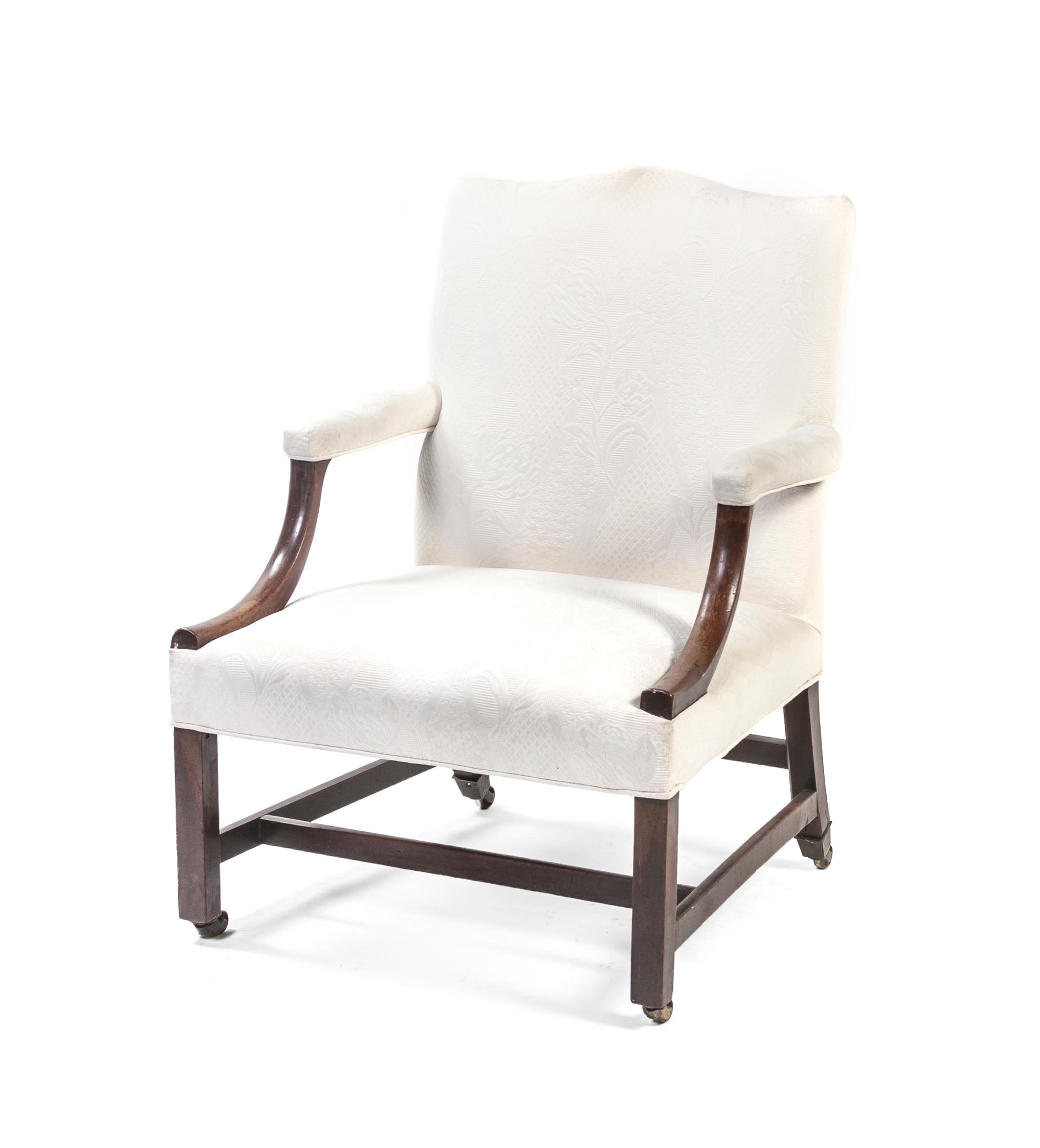 A George III Mahogany Library Chair, Height 38 1/4 inches.