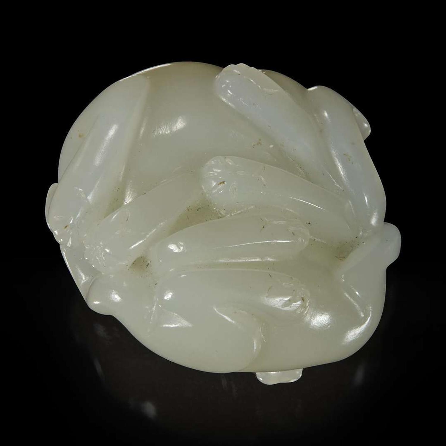 A small Chinese white jade "Cats" toggle 白玉双欢