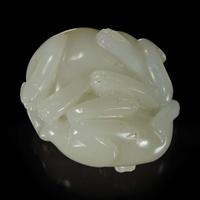 A small Chinese white jade "Cats" toggle 白玉双欢