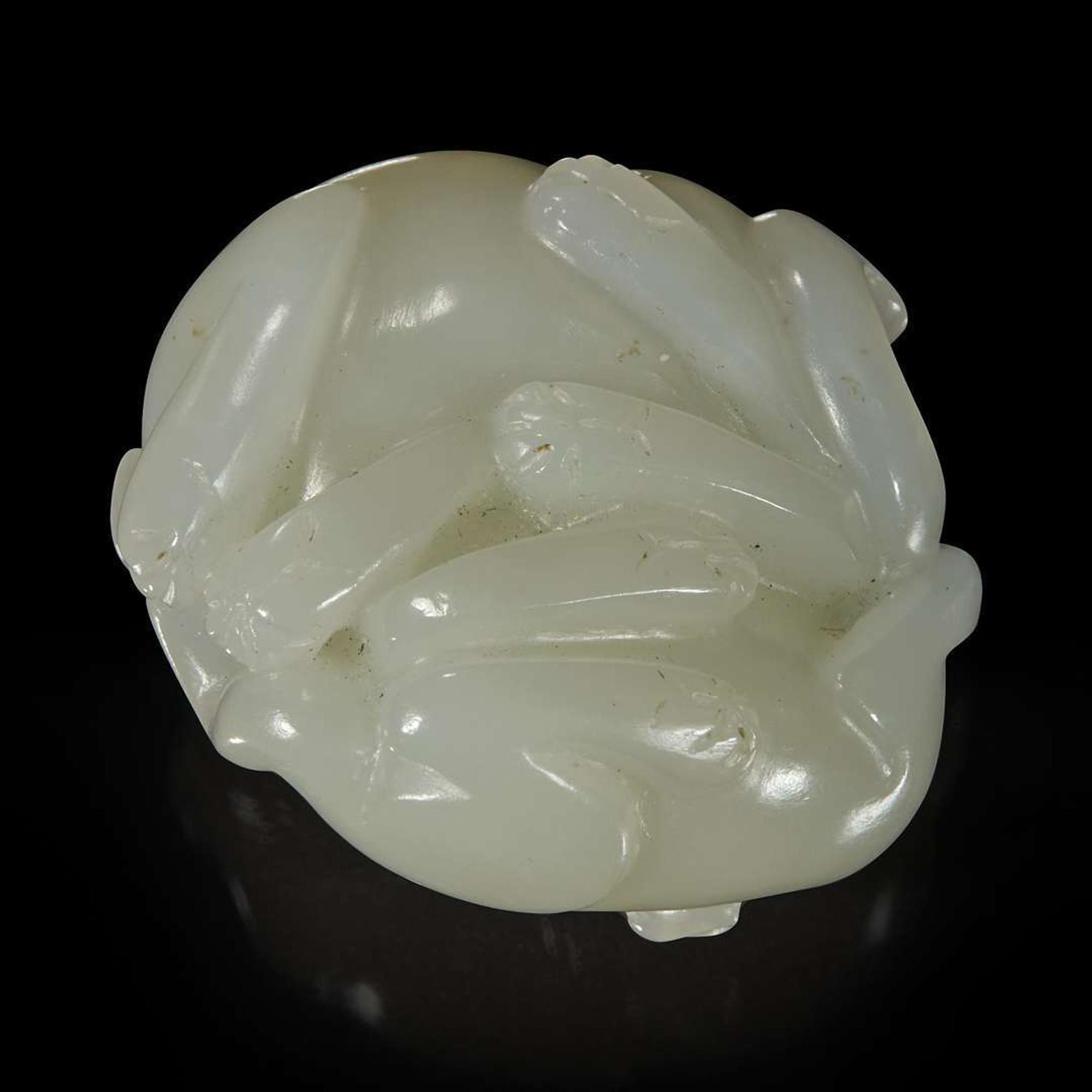 A small Chinese white jade "Cats" toggle 白玉双欢
