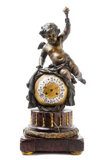 A Continental Cast Metal and Marble Figural Clock Height 23 3/4 inches. — 19TH/20TH CENTURY
