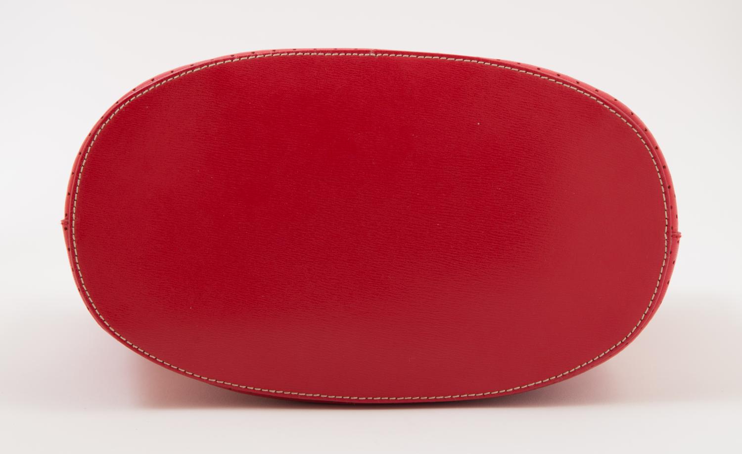 A Prada Red Leather Perforated Tote Bag, 11" x 9" x 3.5"; Handle drop: 7.5".