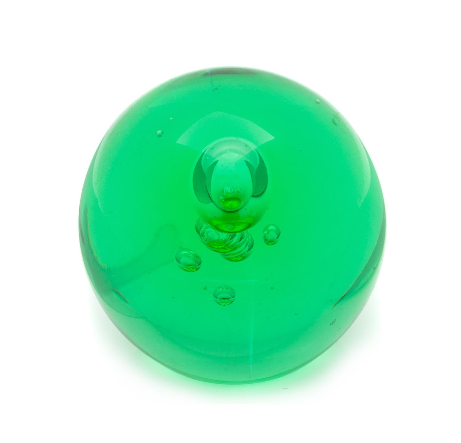 A San Pacific Green Bottle Paperweight Diameter 2 1/2 inches