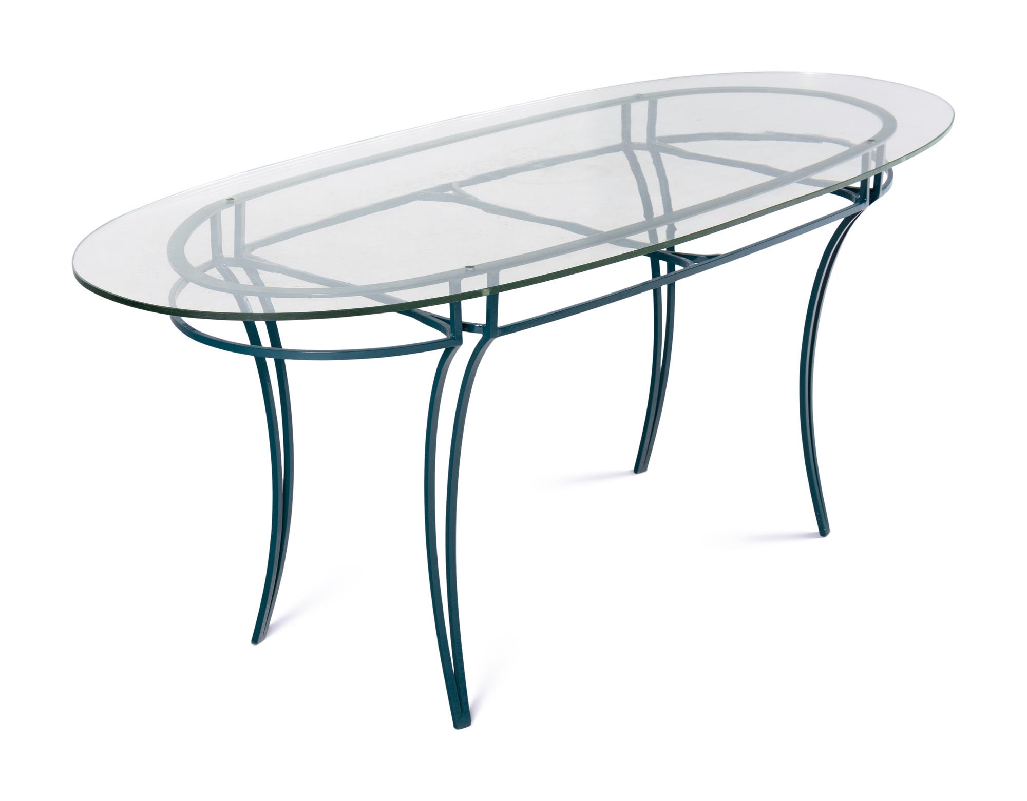A Painted Iron Glass-Top Table and Chairs in the Style of Rene Prou