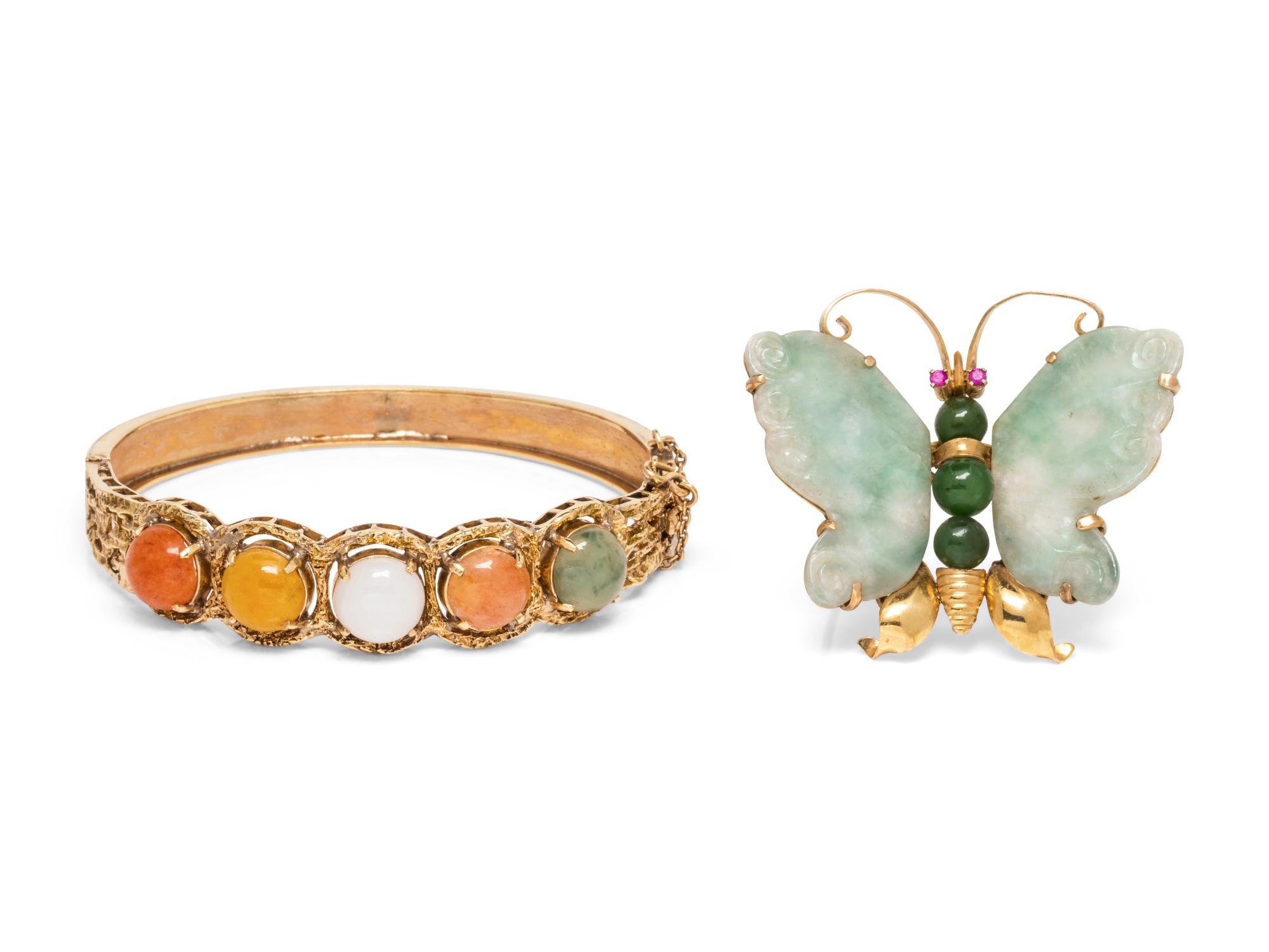 A Collection of 14 Karat Yellow Gold and Multigem Jewelry,