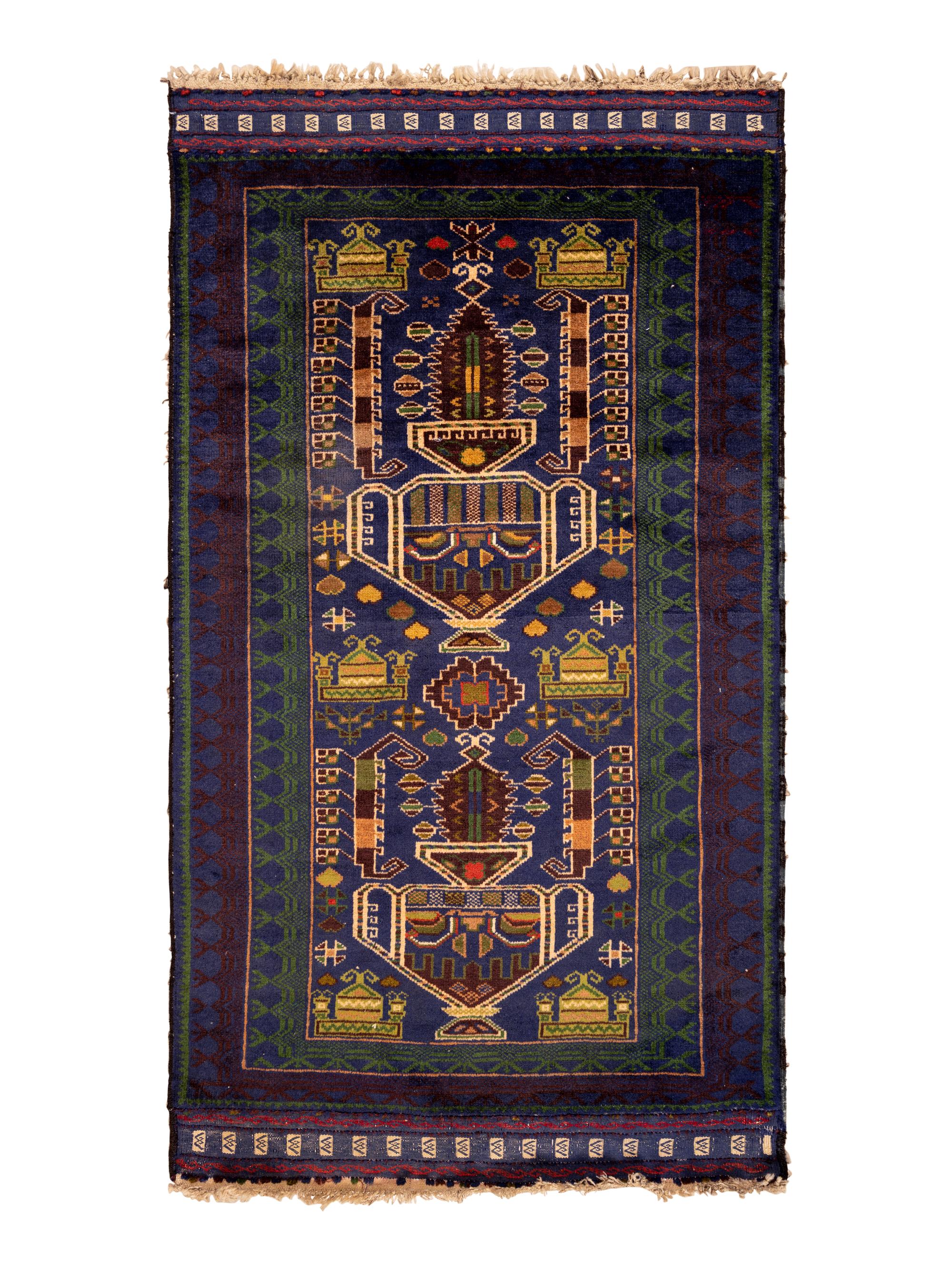 Four Turkish Wool Mats and a Baluch Design Wool Mat