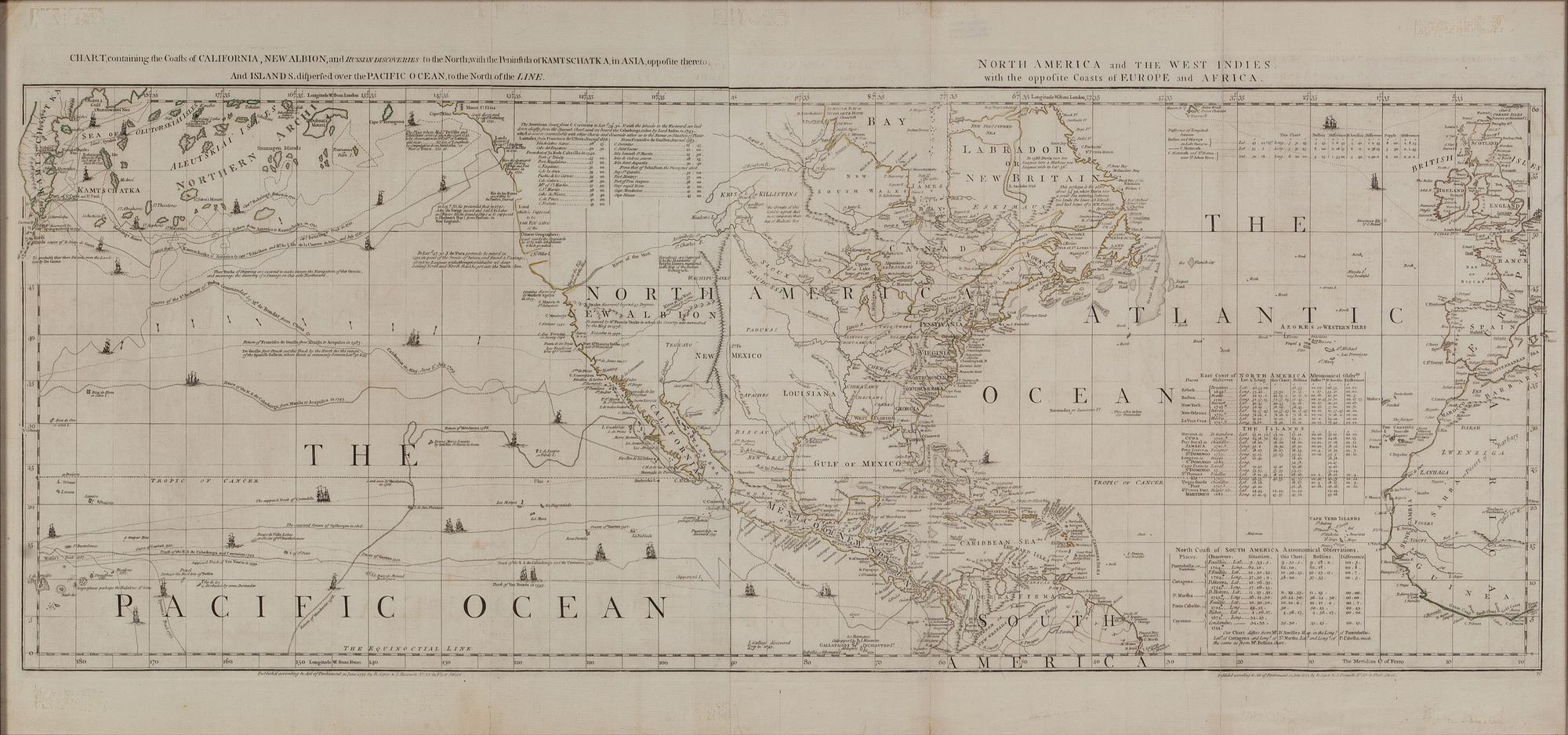 JEFFERYS, Thomas (c. 1719-1771). [Sheets 3 & 4 from:] A Chart of North and South America... . London: Robert Sayer & John Bennett, ca 1775.