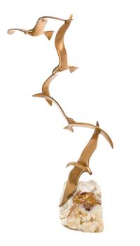 A Brass and Stone Birds of Flight Sculpture, Curtis Jere Height overall 33 1/4 inches.
