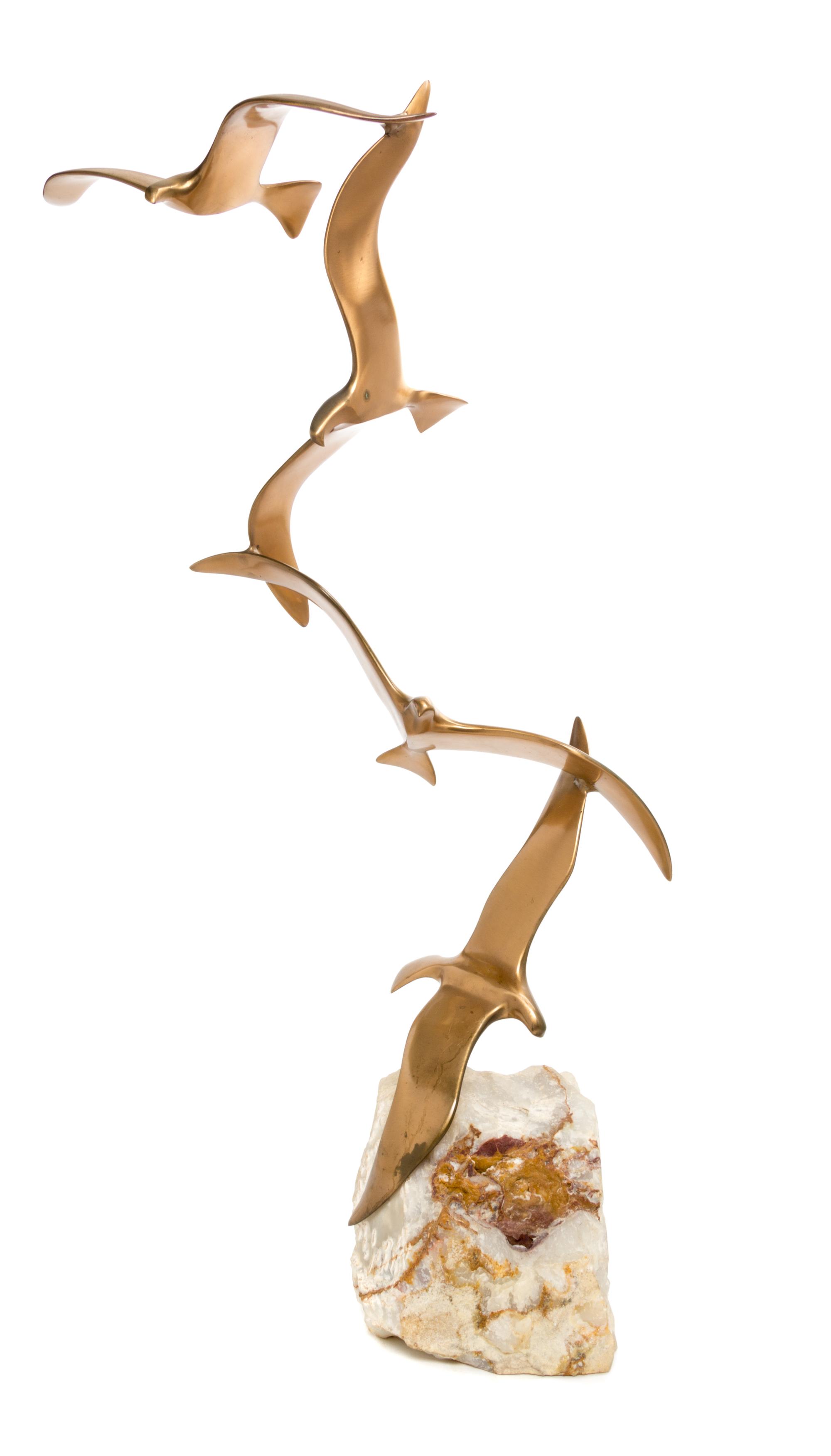 A Brass and Stone Birds of Flight Sculpture, Curtis Jere Height overall 33 1/4 inches.