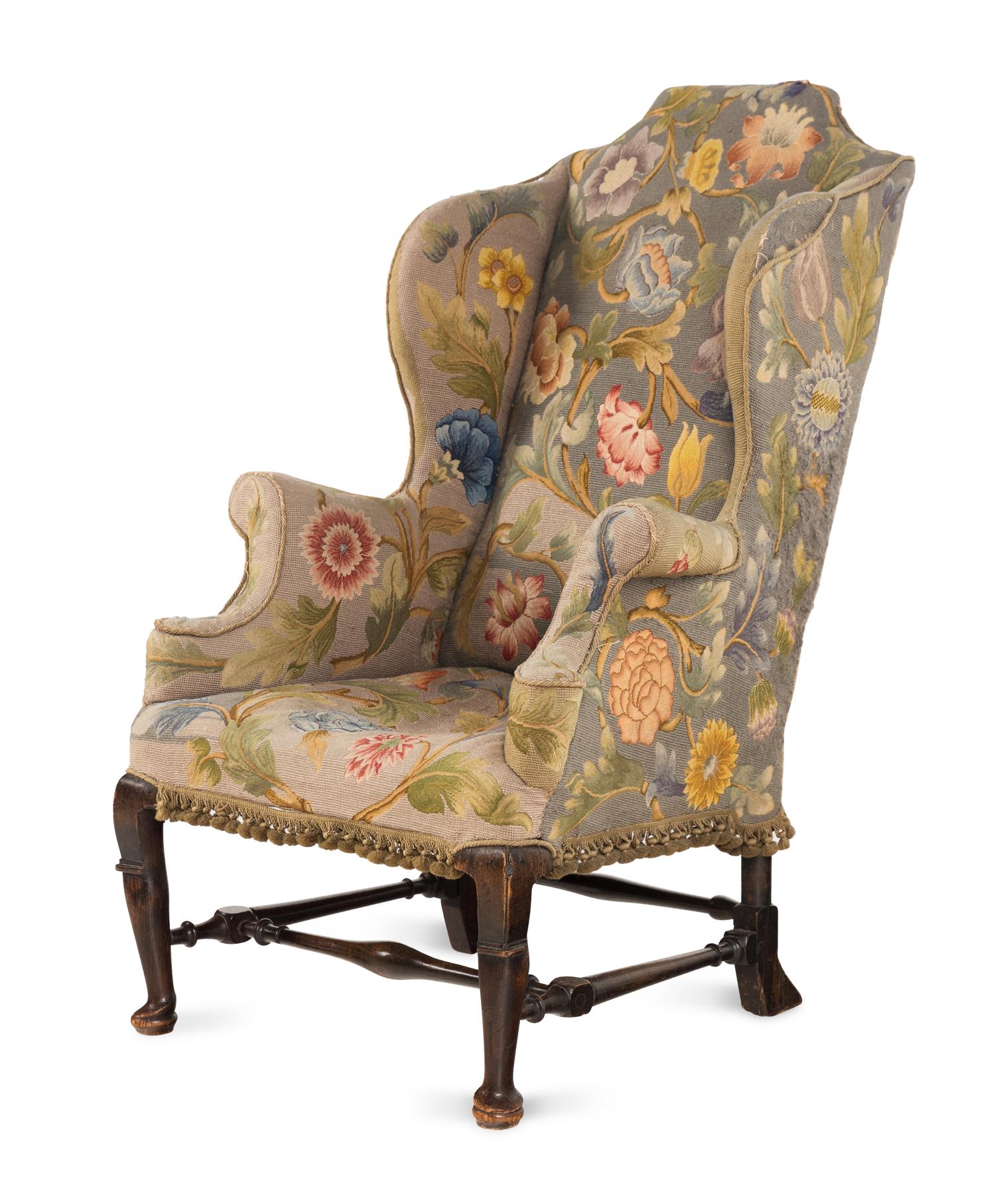 A Queen Anne Beechwood and Pine Wingback Armchair