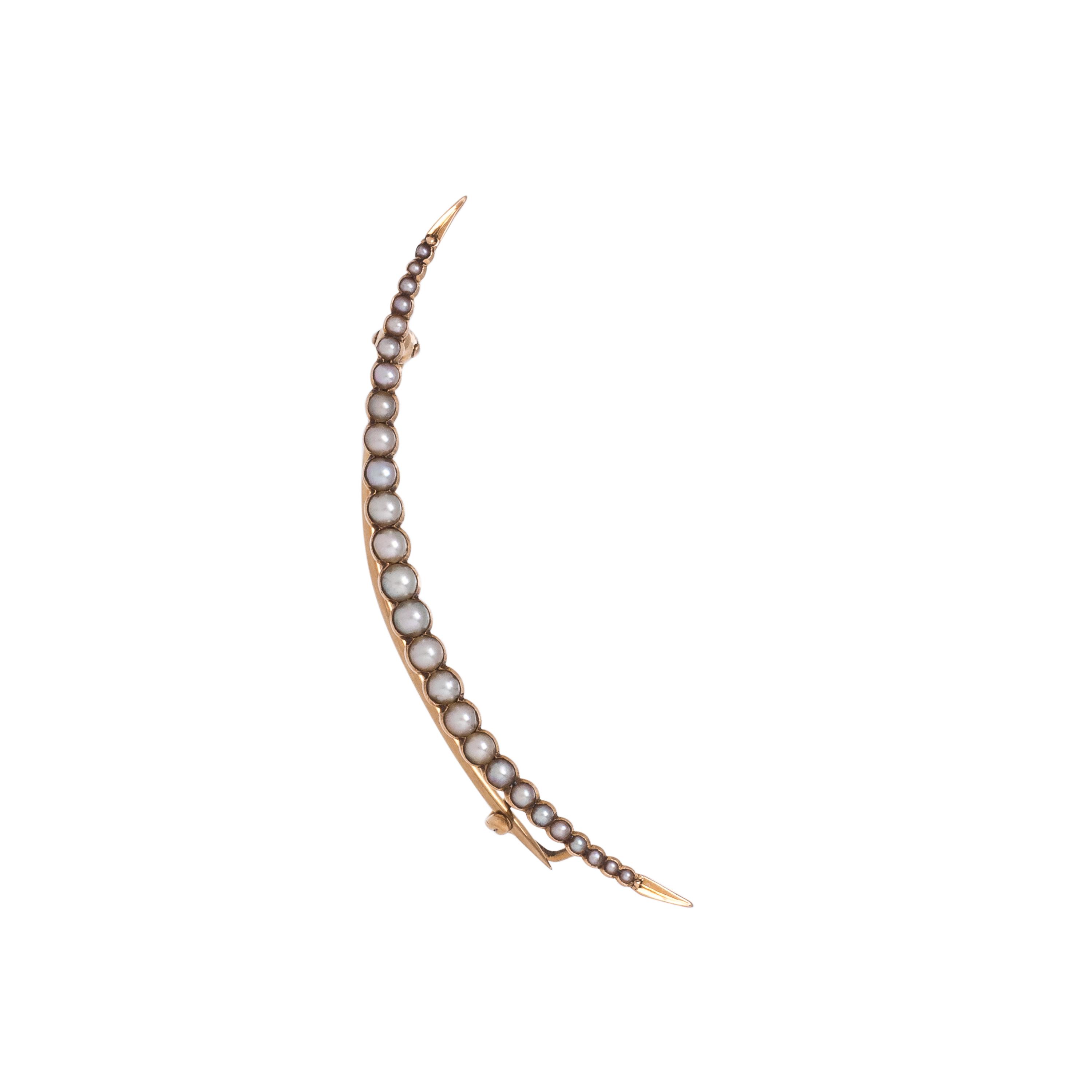 ANTIQUE, SEED PEARL CRESCENT BROOCH