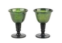 A Pair of Spinach Jade Cups Height of each 3 1/2 inches. — 20TH CENTURY