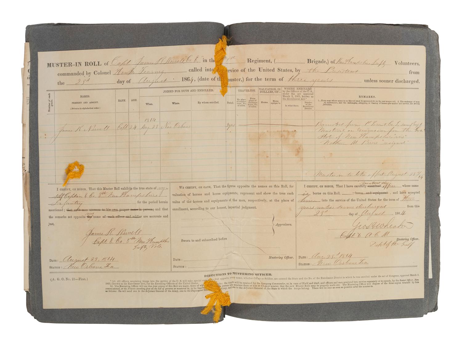 [CIVIL WAR]. Scrapbook related to the service of Major James R. Newell, 8th New Hampshire Volunteers, incl. scarce issue of Natchitoches Union. Extra. [ With: ] Scrapbooks compiled by his widow while serving as a missionary to Turkey in the 1880s.