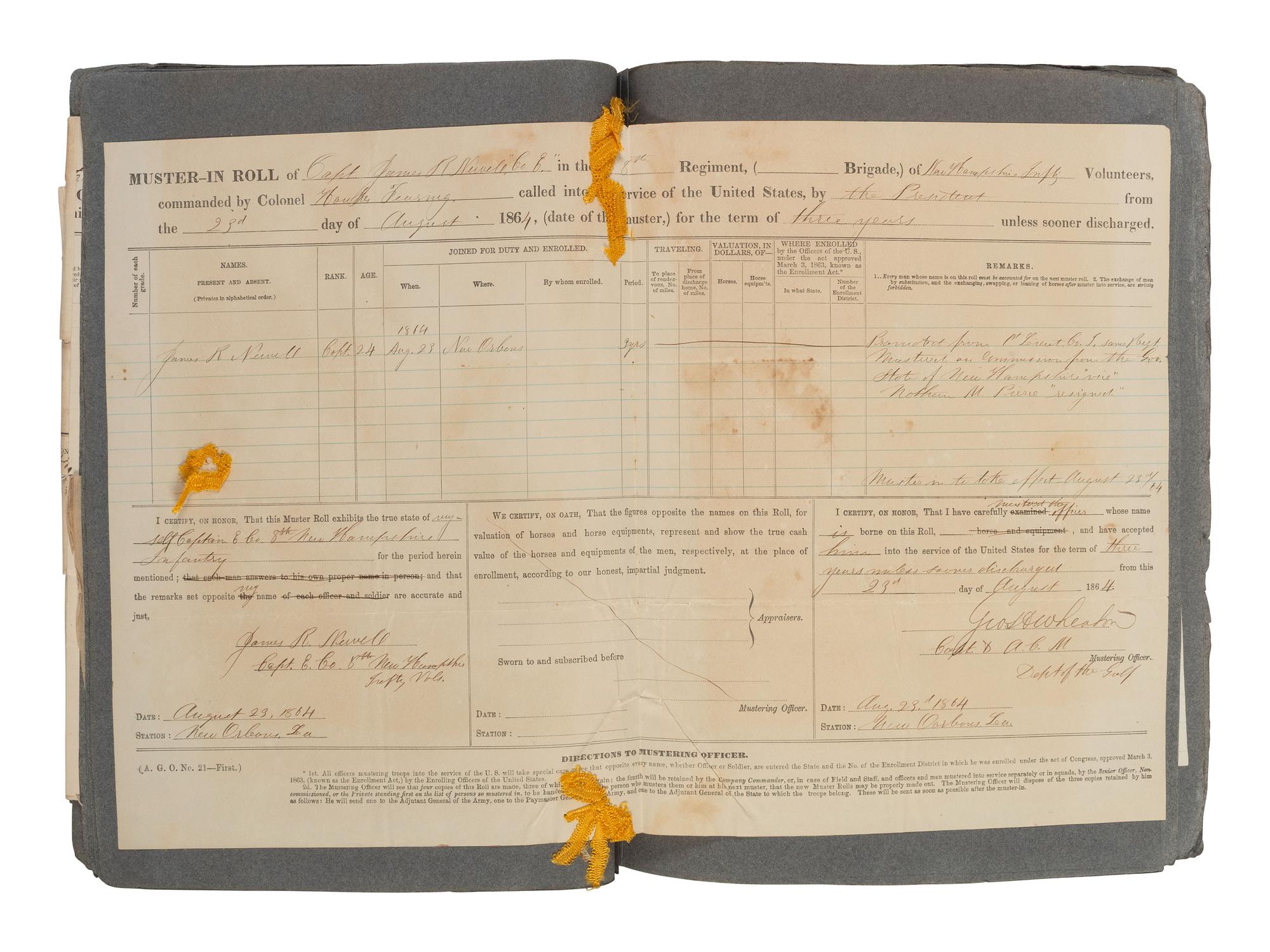 [CIVIL WAR]. Scrapbook related to the service of Major James R. Newell, 8th New Hampshire Volunteers, incl. scarce issue of Natchitoches Union. Extra. [ With: ] Scrapbooks compiled by his widow while serving as a missionary to Turkey in the 1880s.