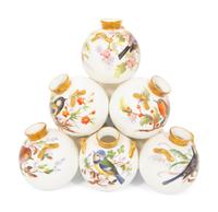 A Royal Worcester Porcelain Multi-stack of Ten Vases with Hand Painted Bird Decoration