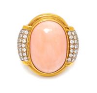 An 18 Karat Yellow Gold, Angel Skin Coral and Diamond Ring, Susan Berman, 18.00 dwts.