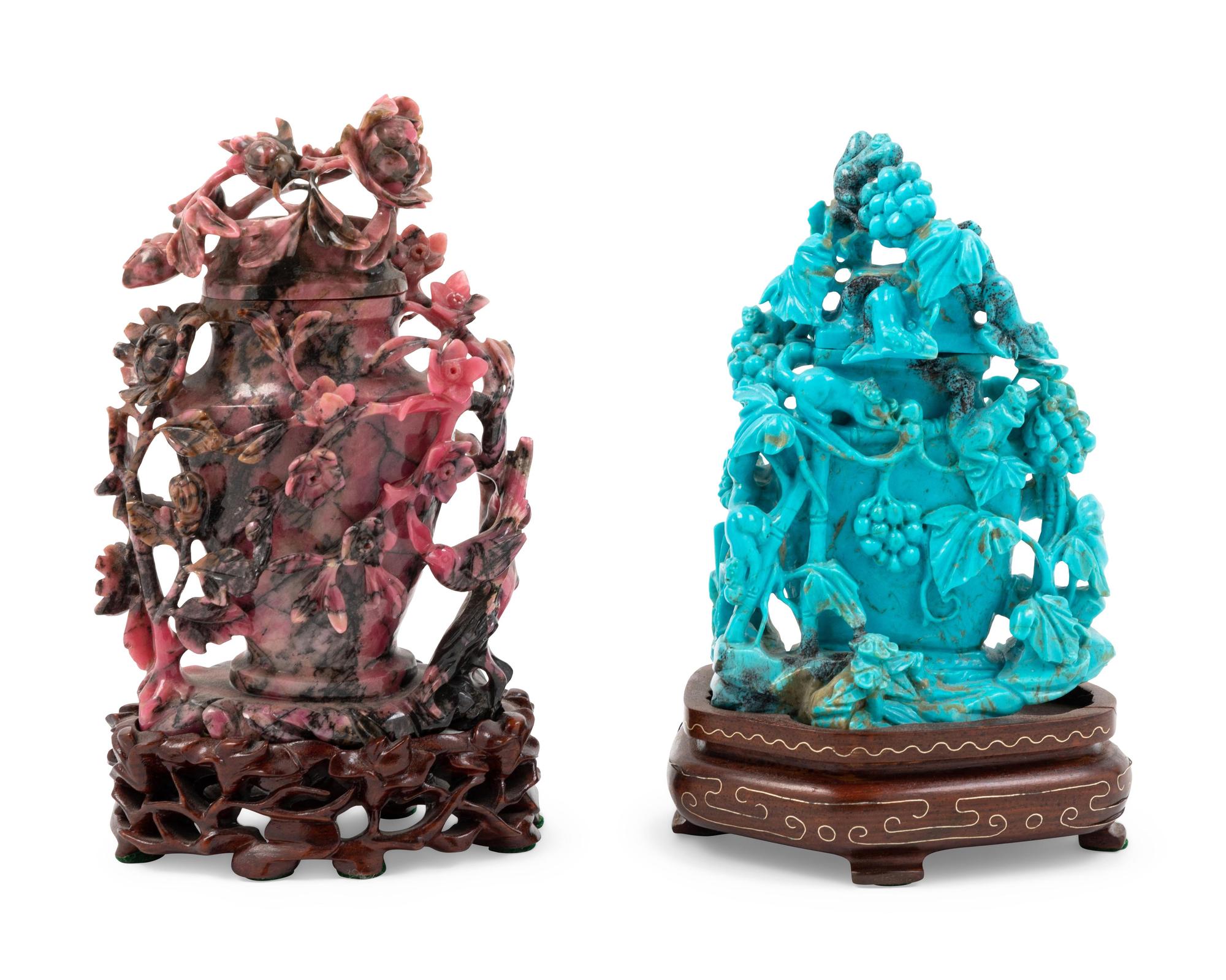 Two Chinese Carved Hardstone Flower Vases
