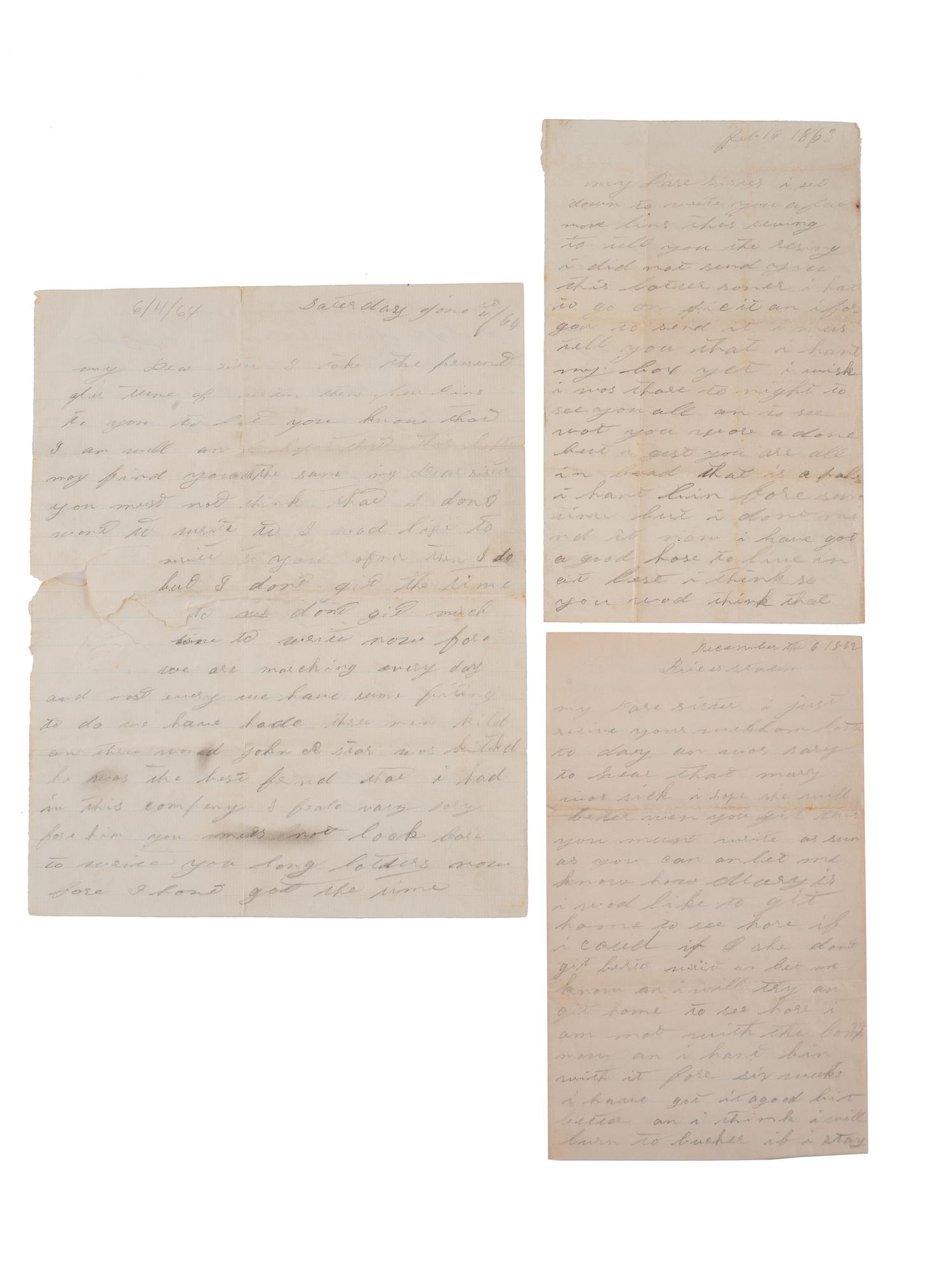 [CIVIL WAR]. Letters of Lewis Moore, Co. B, 1st Pennsylvania Cavalry.
