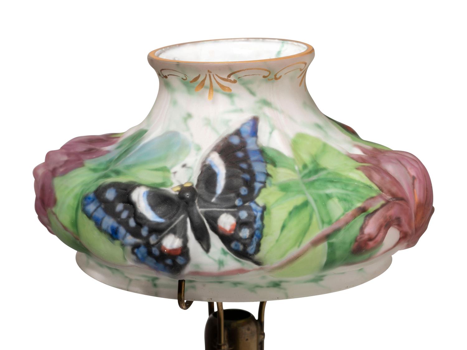 A Reverse-Painted Glass 'Butterfly' Lamp