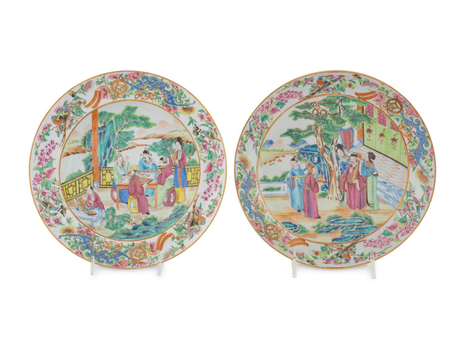 Two Mandarin Palette Porcelain Dishes