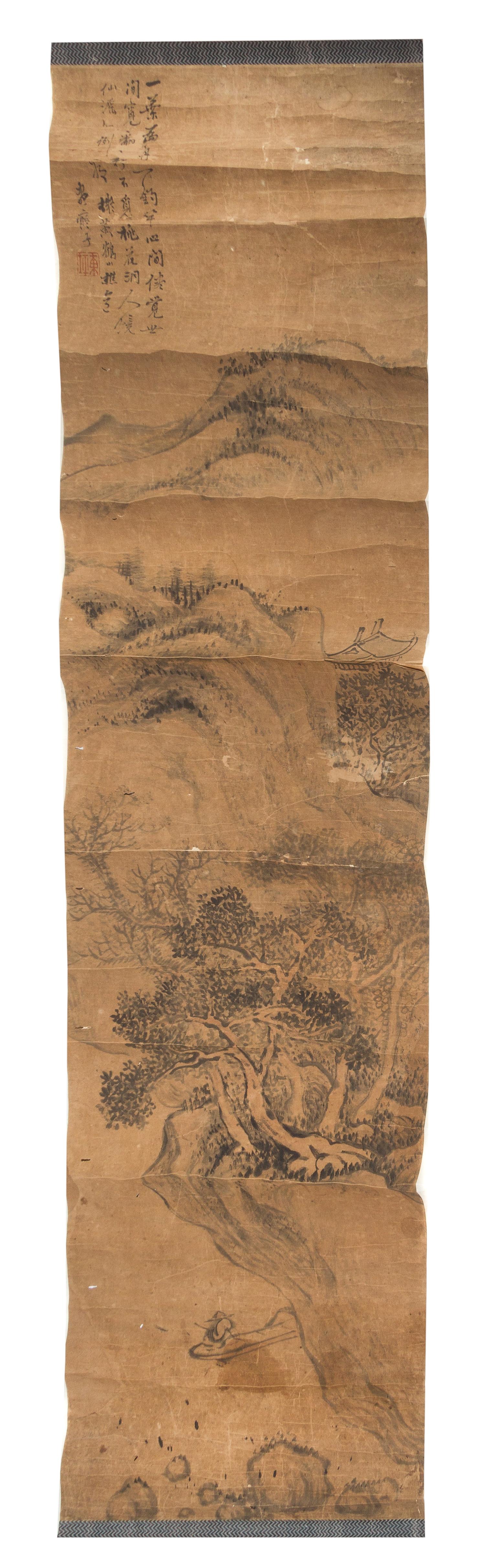 Three Ink and Color Paintings on Paper Scrolls