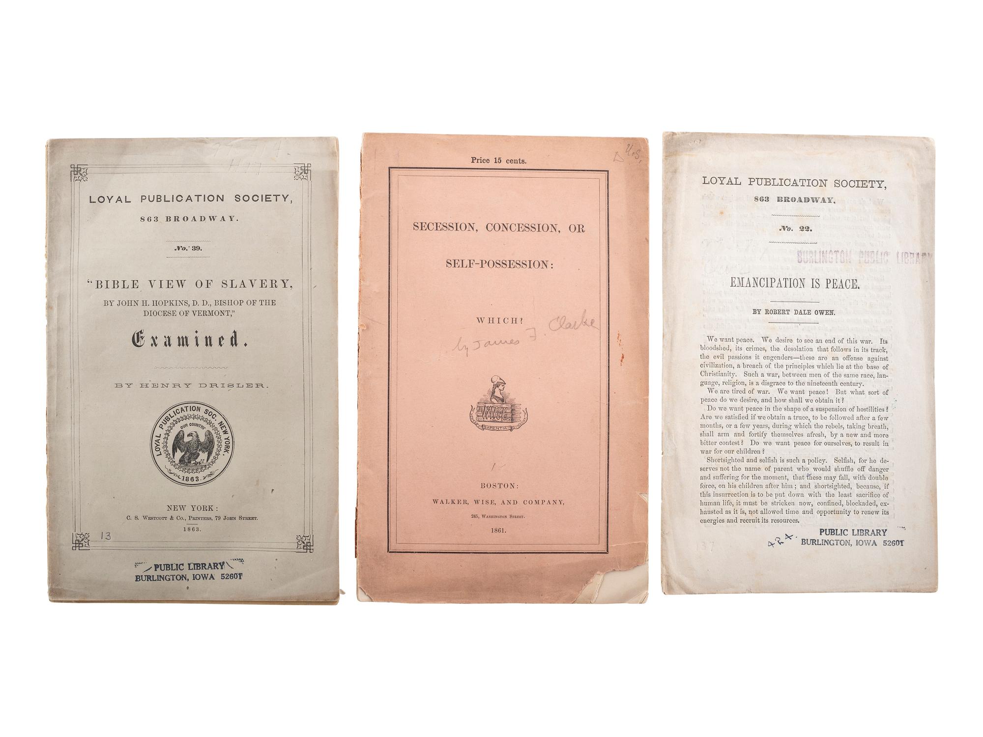 [SLAVERY, ABOLITION & EMANCIPATION]. A group of 40 antebellum and Civil War-era pamphlets on enslavement, abolition, emancipation, and colonization, comprising: