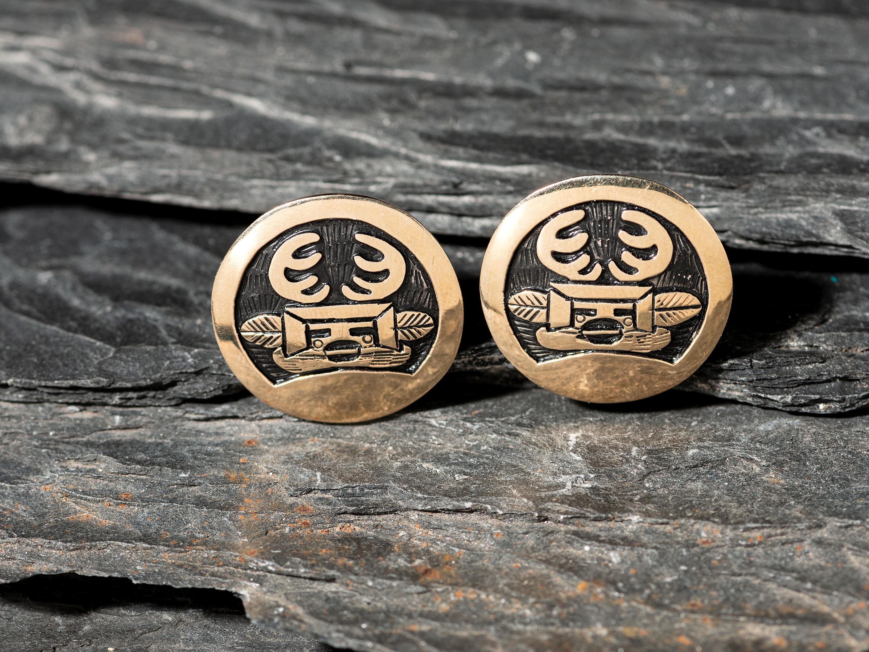 Sterling Silver and 14K Gold Overlay Katsina Post Earrings