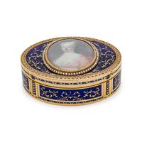A Gold, Enamel, Seed Pearl, and Portrait-Inset Snuff Box
