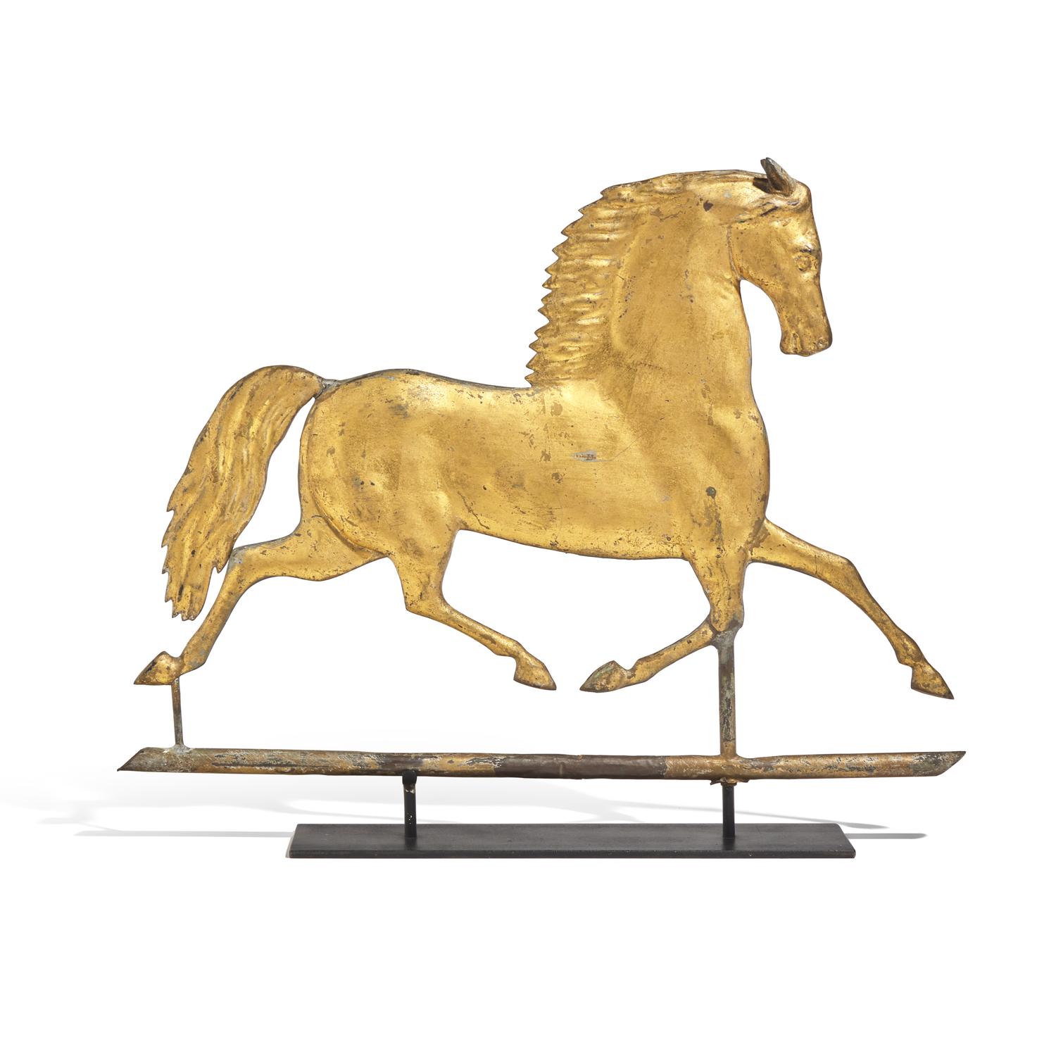 A Gilt and Molded Copper "Black Hawk" Running Horse Weathervane