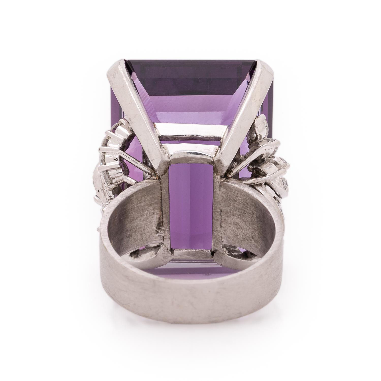 Amethyst, Diamond, and White Gold Ring
