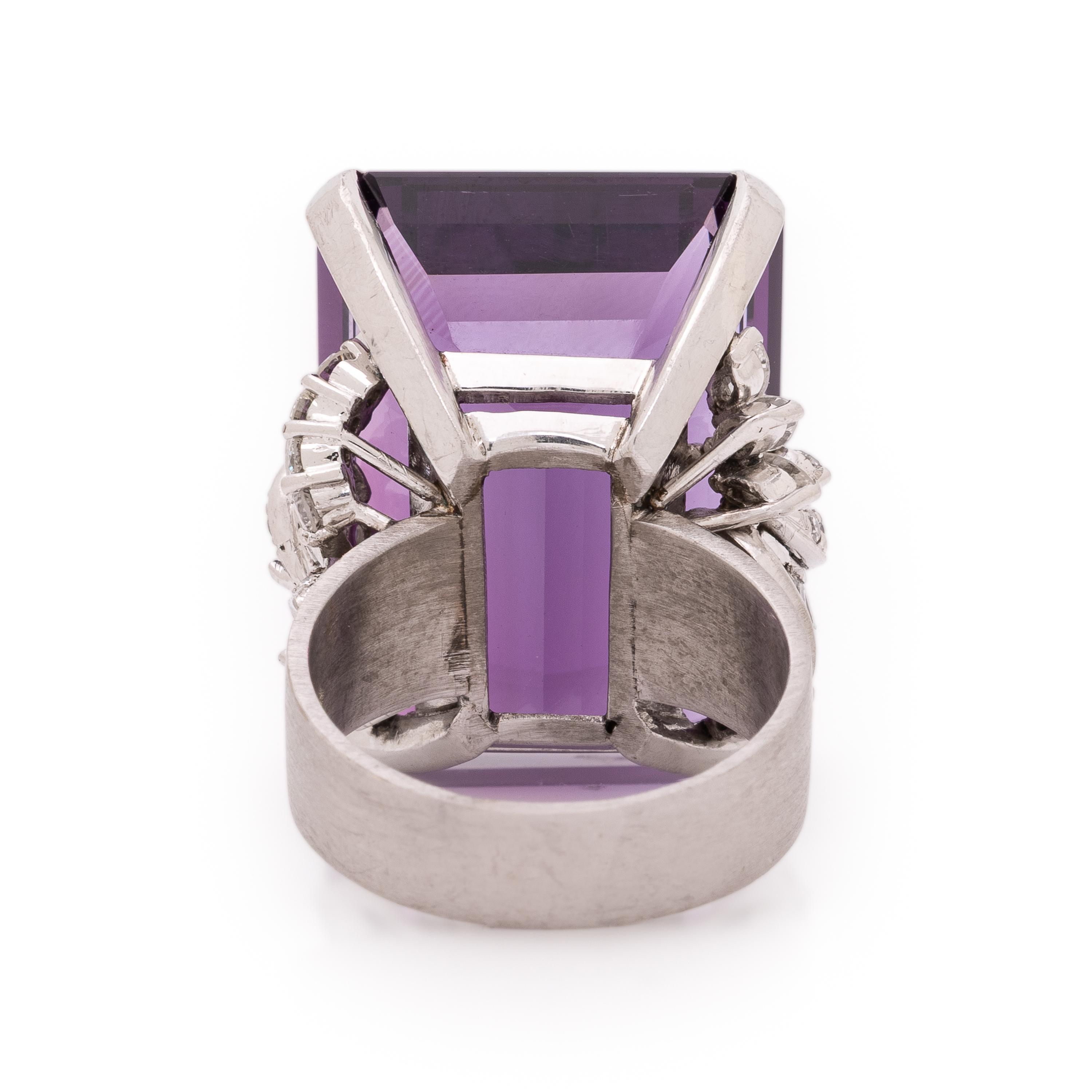 Amethyst, Diamond, and White Gold Ring