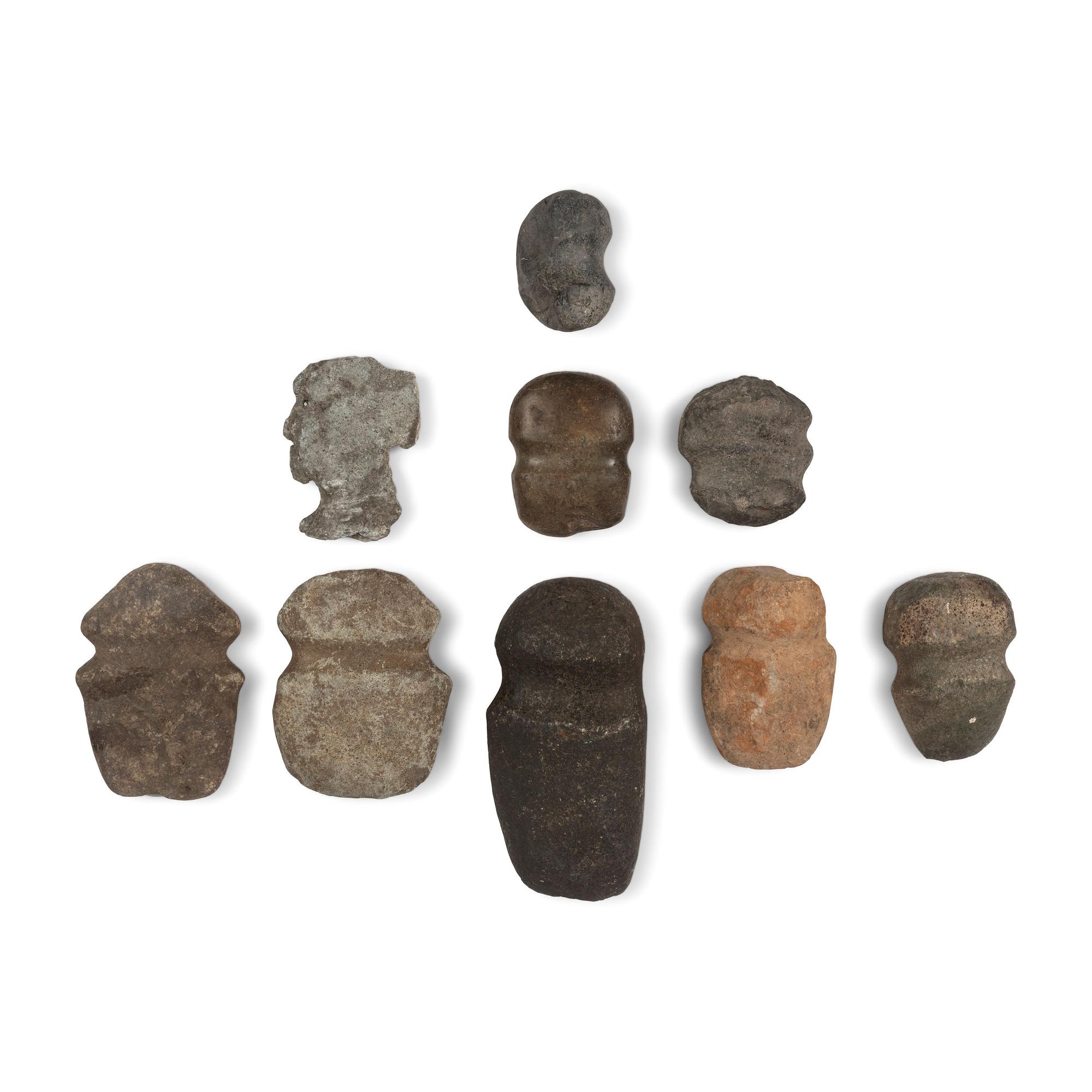 Group of Full Groove Axe, 3/4 Groove Axes and Hammerstone