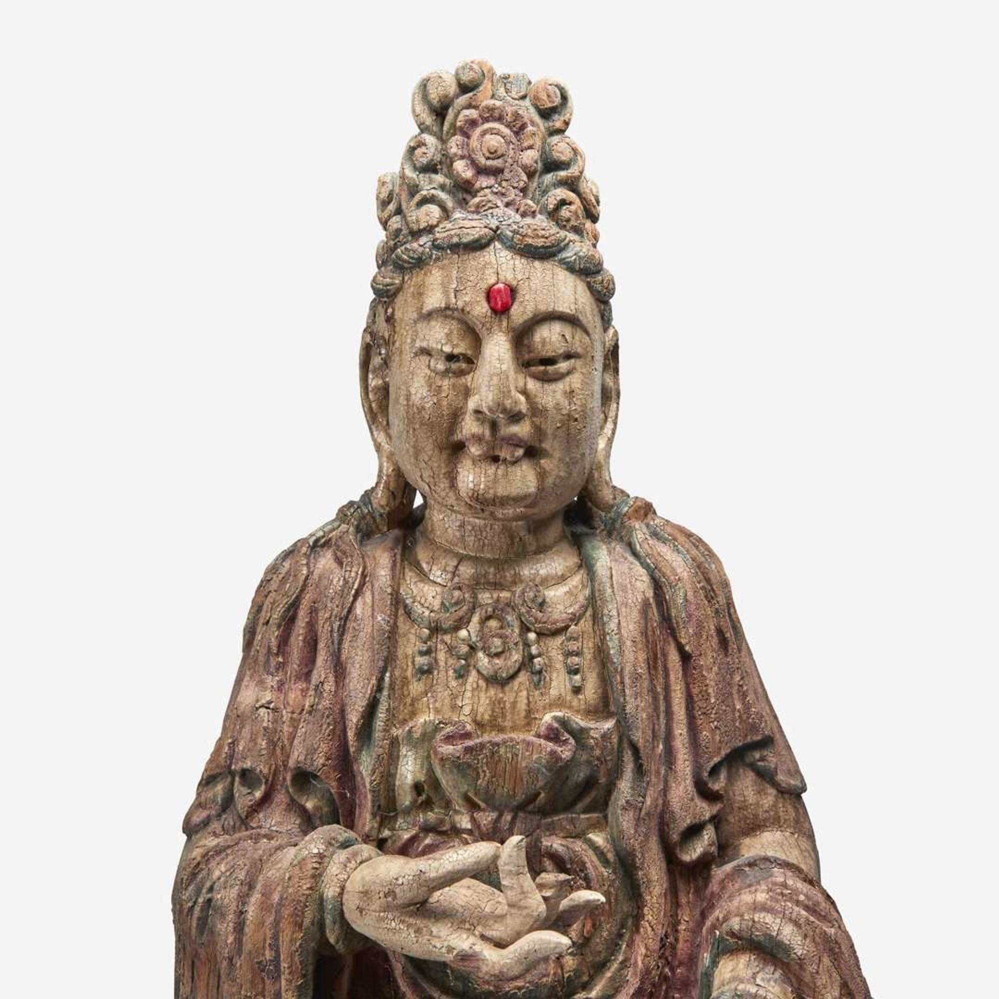 A large carved and polychromed wood figure of the Bodhisattva Puxian 木雕普贤菩萨坐像 Ming Dynasty or later ????