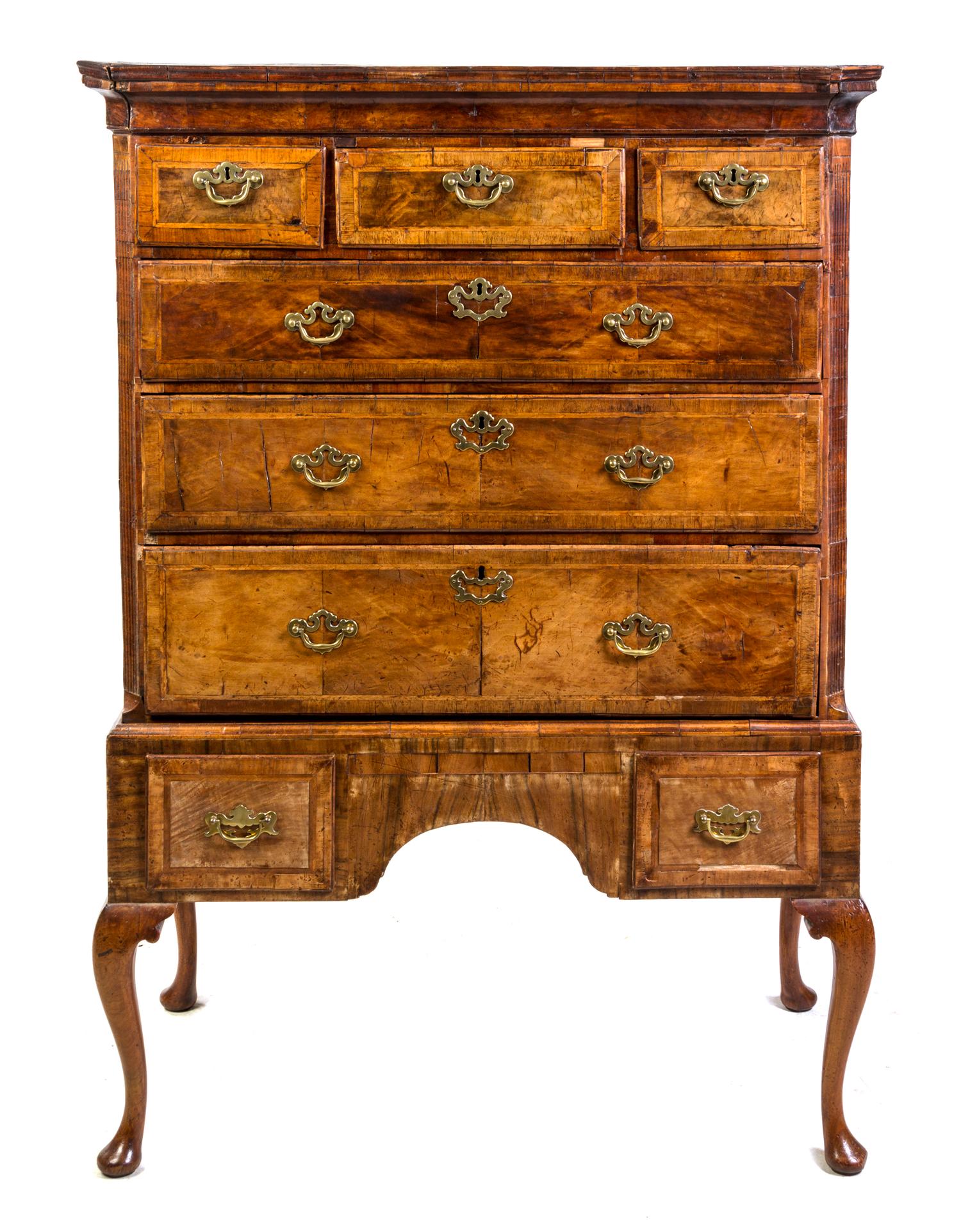 A George II Burlwood Highboy Height 59 1/2 x width 41 1/2 x depth 21 1/2 inches. — 18TH CENTURY AND LATER