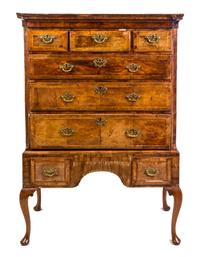 A George II Burlwood Highboy Height 59 1/2 x width 41 1/2 x depth 21 1/2 inches. — 18TH CENTURY AND LATER