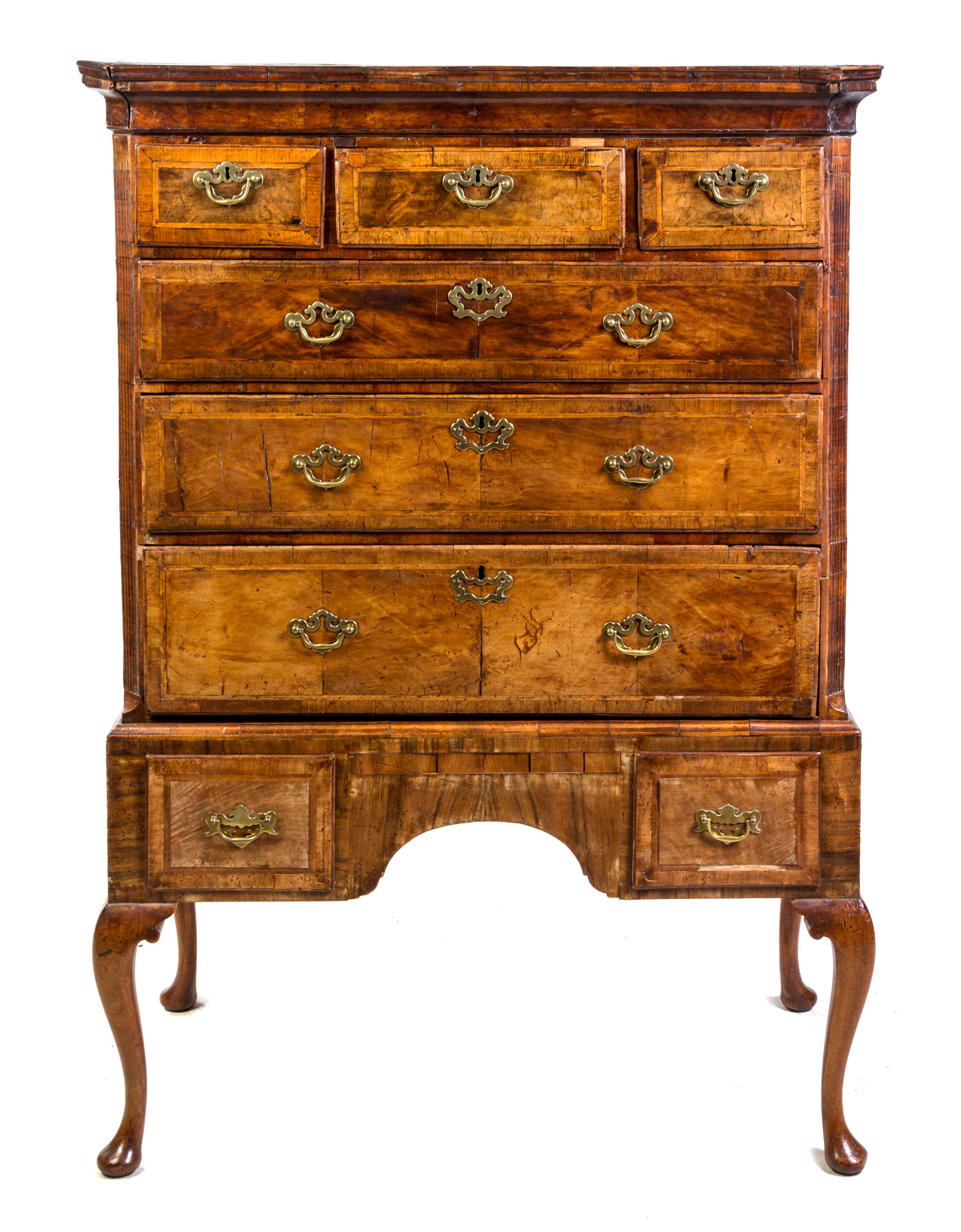 A George II Burlwood Highboy Height 59 1/2 x width 41 1/2 x depth 21 1/2 inches. — 18TH CENTURY AND LATER