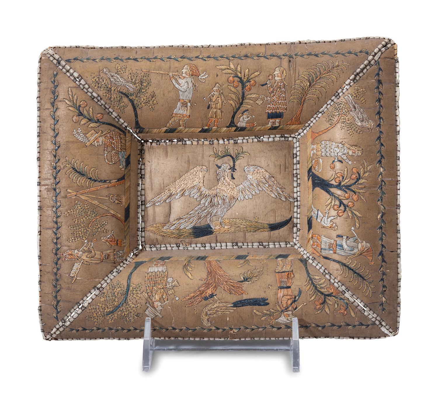 Huron Moose Embroidered Birchbark Tray