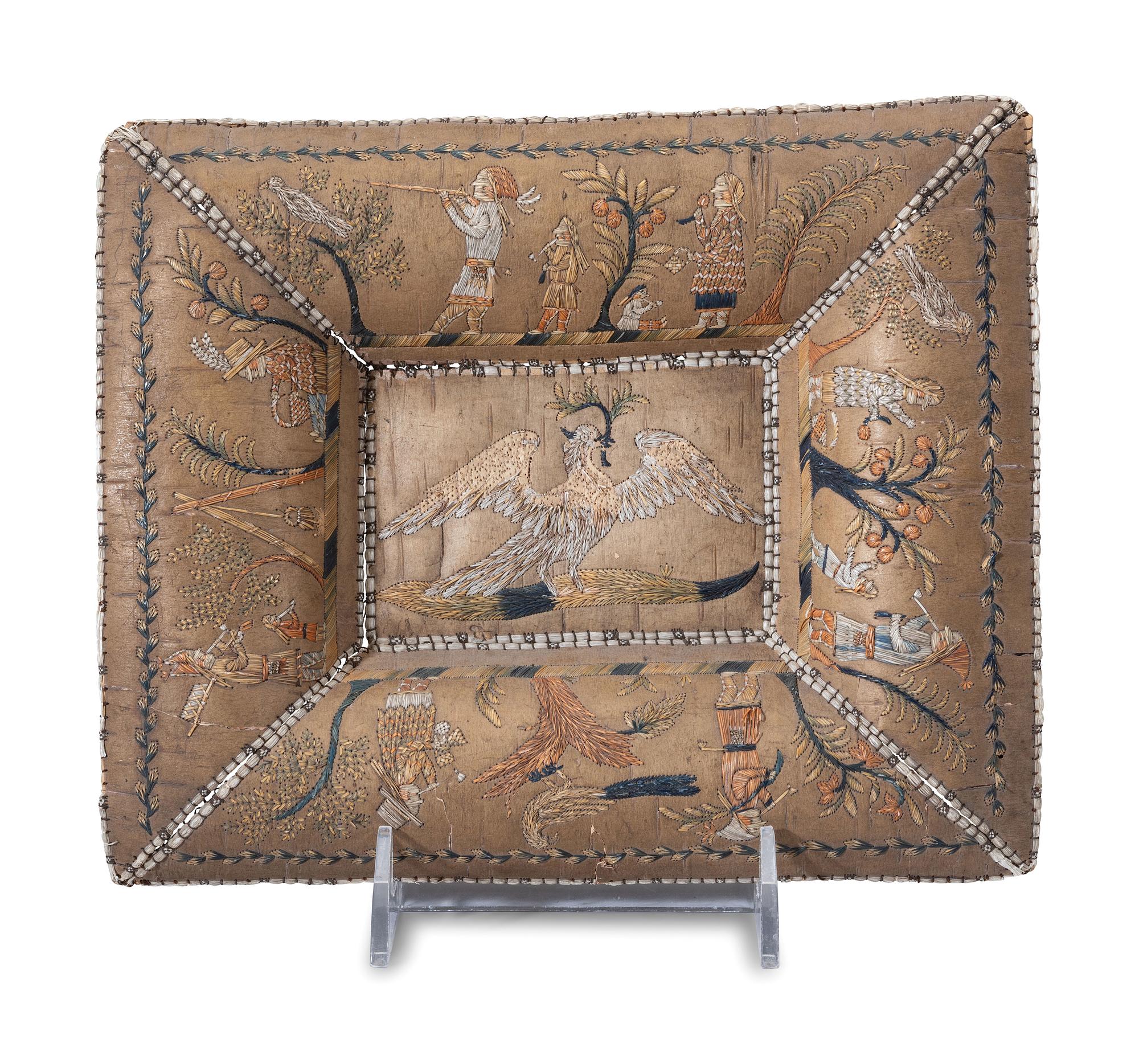 Huron Moose Embroidered Birchbark Tray