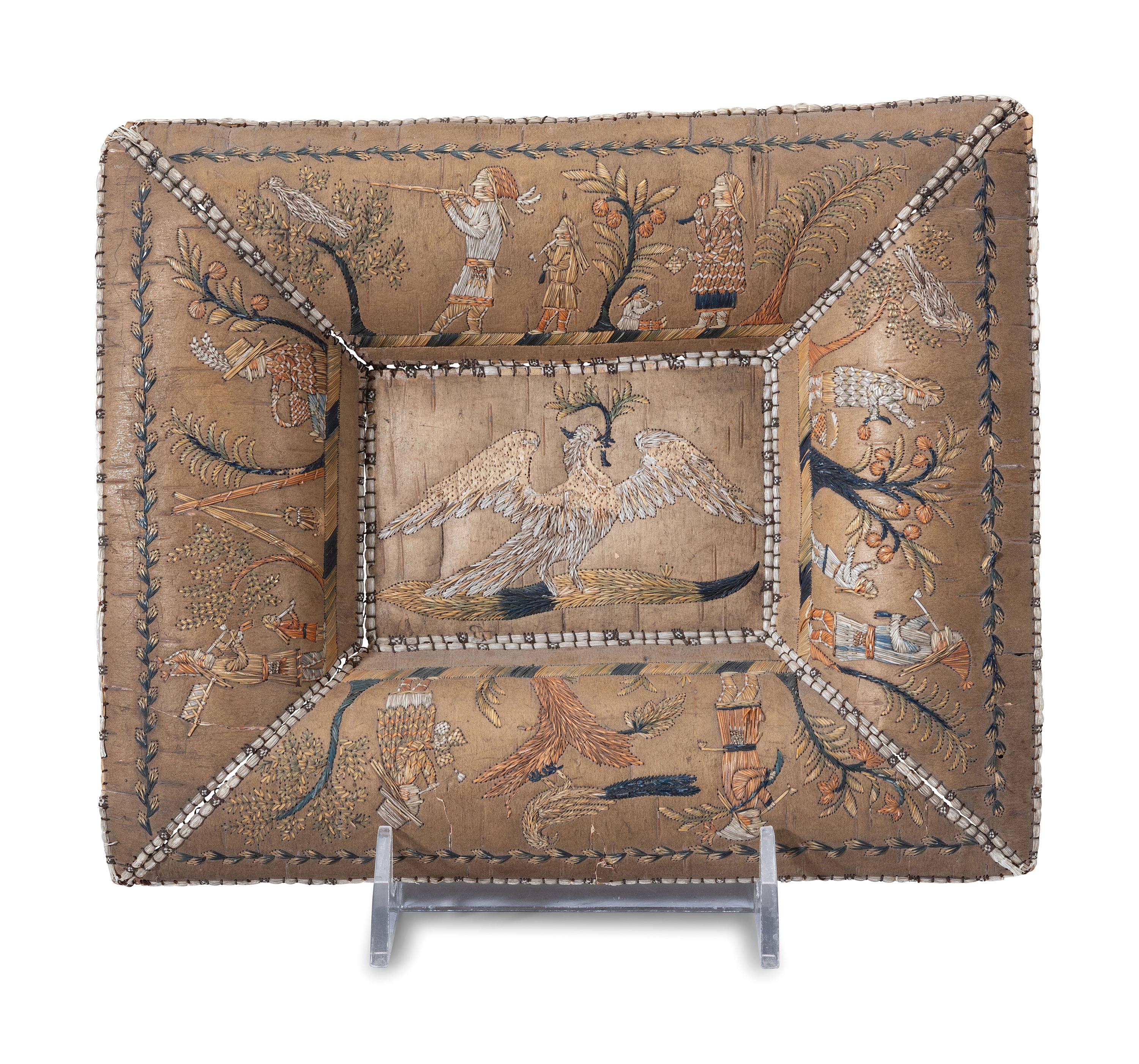 Huron Moose Embroidered Birchbark Tray