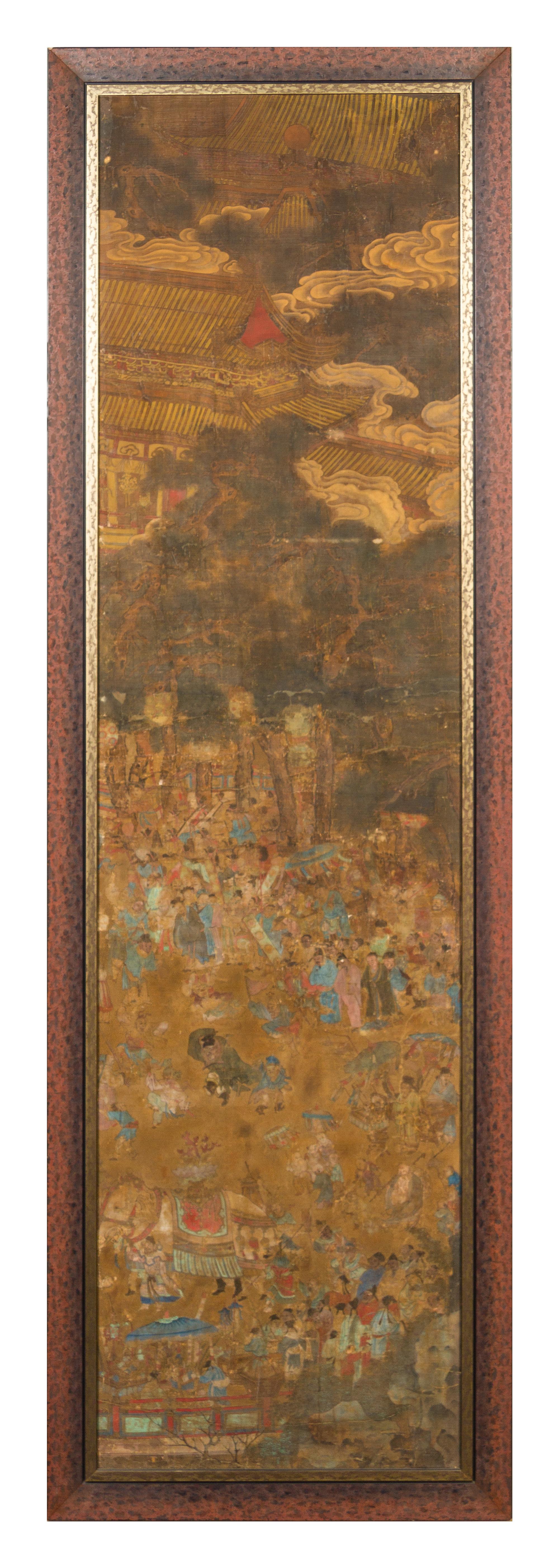 A Set of Six Chinese Ink and Color on Silk Panels MING DYNASTY 81 1/4 x 22 3/4 inches. — MING DYNASTY