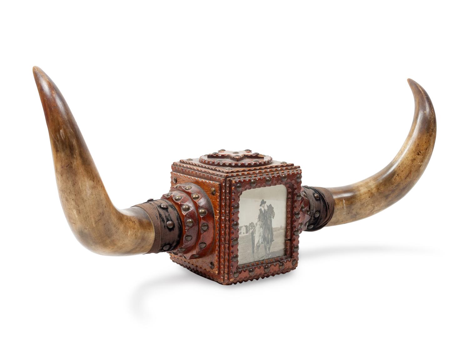 Longhorn Mount With Decorative Tooled Leather Photo Box